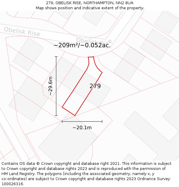 279, OBELISK RISE, NORTHAMPTON, NN2 8UA: Plot and title map