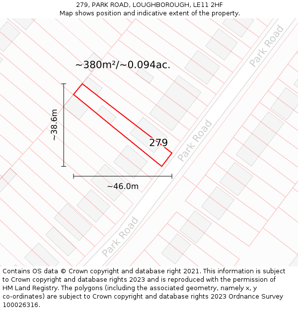 279, PARK ROAD, LOUGHBOROUGH, LE11 2HF: Plot and title map