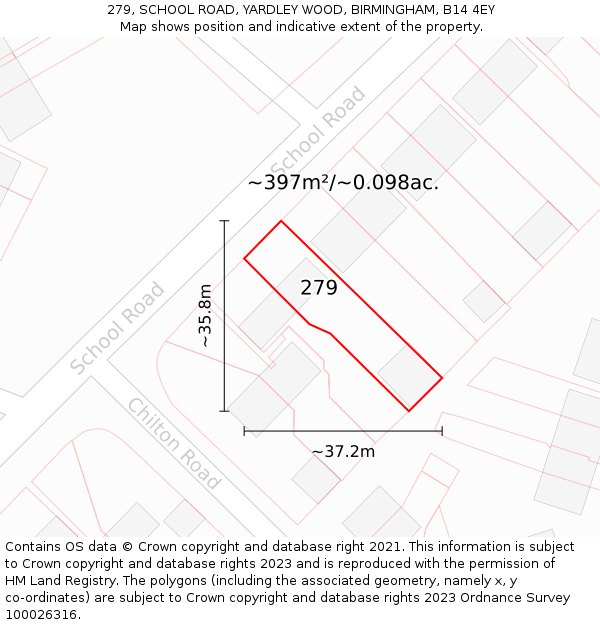 279, SCHOOL ROAD, YARDLEY WOOD, BIRMINGHAM, B14 4EY: Plot and title map