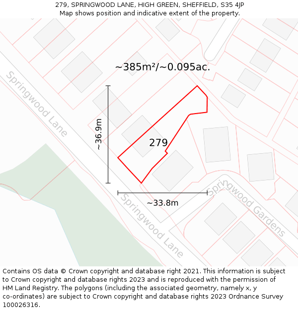 279, SPRINGWOOD LANE, HIGH GREEN, SHEFFIELD, S35 4JP: Plot and title map