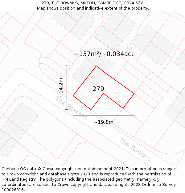 279, THE ROWANS, MILTON, CAMBRIDGE, CB24 6ZA: Plot and title map