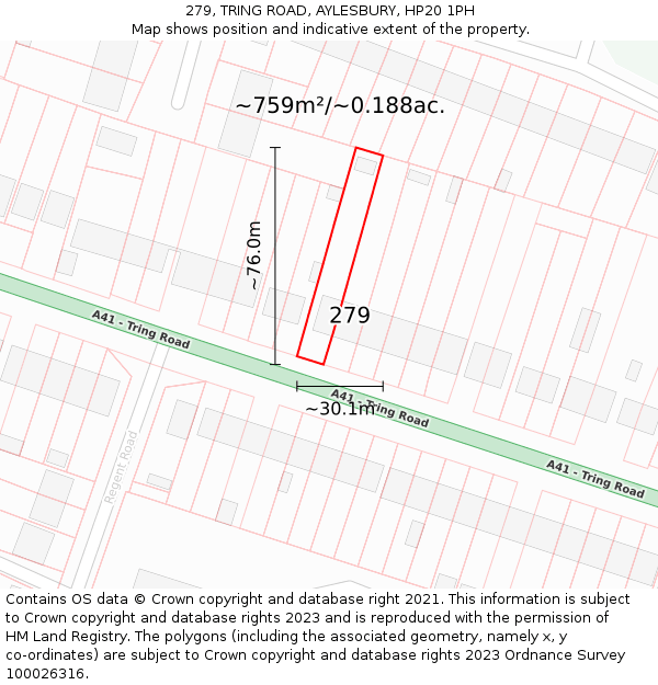 279, TRING ROAD, AYLESBURY, HP20 1PH: Plot and title map