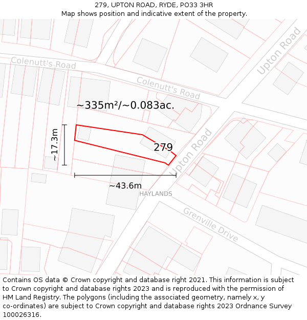 279, UPTON ROAD, RYDE, PO33 3HR: Plot and title map