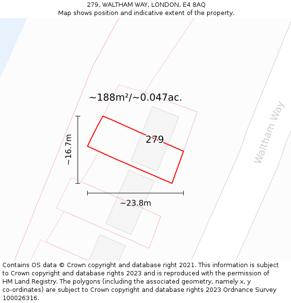 279, WALTHAM WAY, LONDON, E4 8AQ: Plot and title map