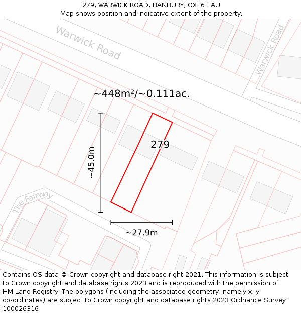 279, WARWICK ROAD, BANBURY, OX16 1AU: Plot and title map