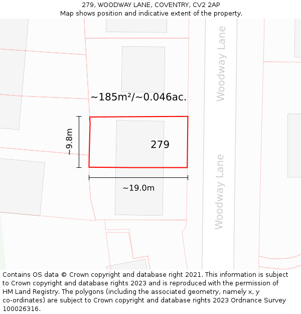 279, WOODWAY LANE, COVENTRY, CV2 2AP: Plot and title map