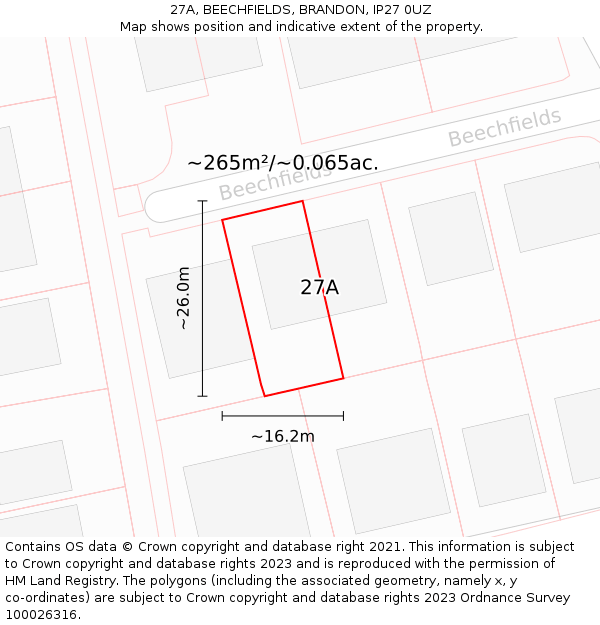 27A, BEECHFIELDS, BRANDON, IP27 0UZ: Plot and title map