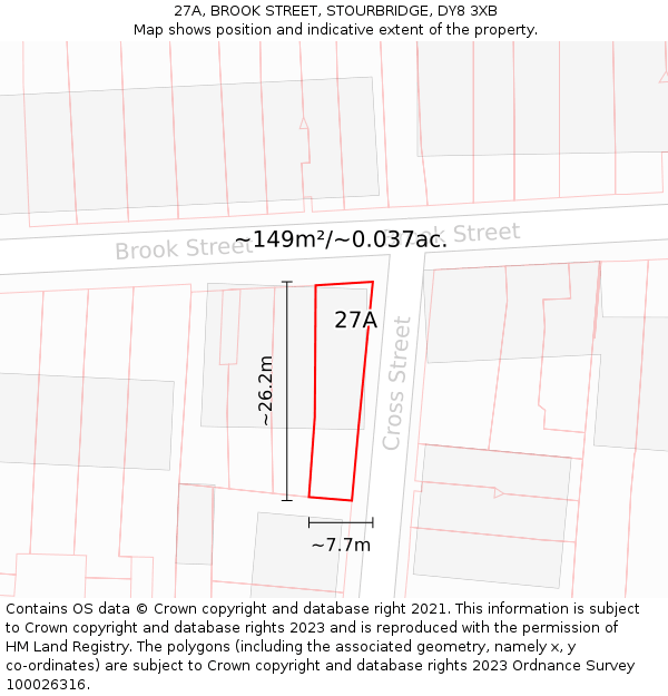 27A, BROOK STREET, STOURBRIDGE, DY8 3XB: Plot and title map