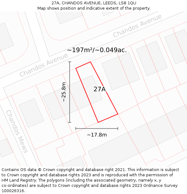 27A, CHANDOS AVENUE, LEEDS, LS8 1QU: Plot and title map