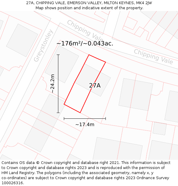 27A, CHIPPING VALE, EMERSON VALLEY, MILTON KEYNES, MK4 2JW: Plot and title map