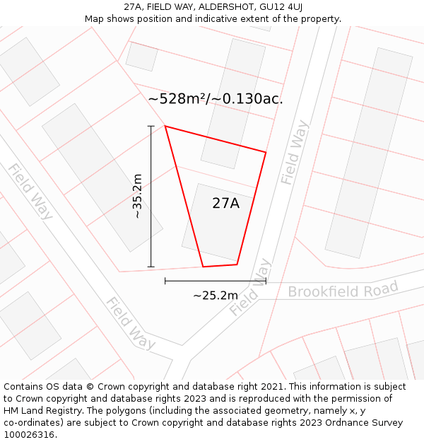 27A, FIELD WAY, ALDERSHOT, GU12 4UJ: Plot and title map