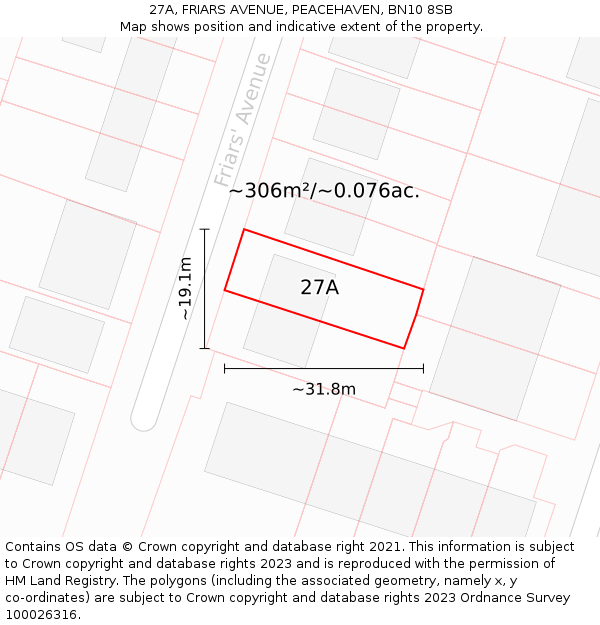 27A, FRIARS AVENUE, PEACEHAVEN, BN10 8SB: Plot and title map