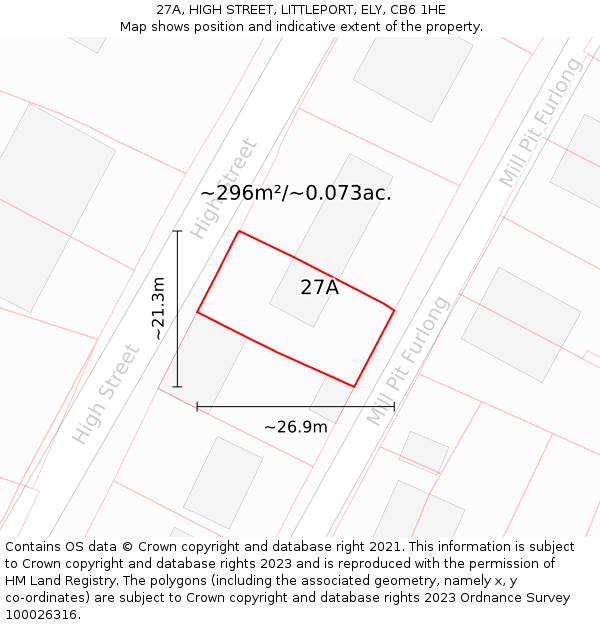 27A, HIGH STREET, LITTLEPORT, ELY, CB6 1HE: Plot and title map