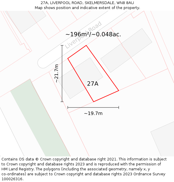 27A, LIVERPOOL ROAD, SKELMERSDALE, WN8 8AU: Plot and title map