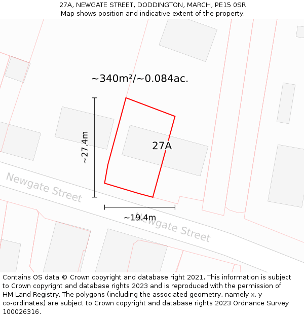 27A, NEWGATE STREET, DODDINGTON, MARCH, PE15 0SR: Plot and title map