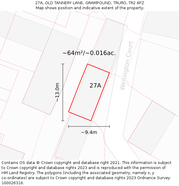 27A, OLD TANNERY LANE, GRAMPOUND, TRURO, TR2 4PZ: Plot and title map