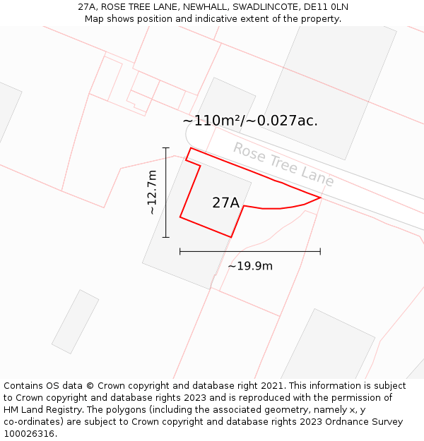 27A, ROSE TREE LANE, NEWHALL, SWADLINCOTE, DE11 0LN: Plot and title map