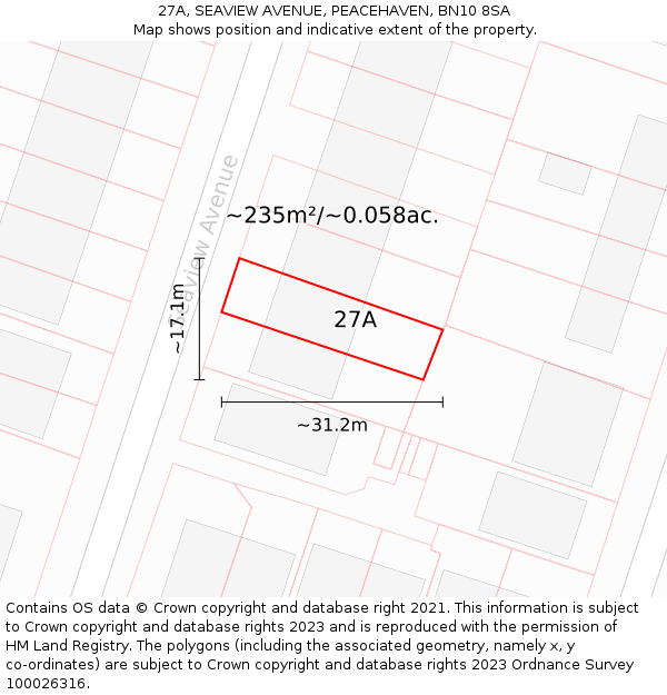 27A, SEAVIEW AVENUE, PEACEHAVEN, BN10 8SA: Plot and title map