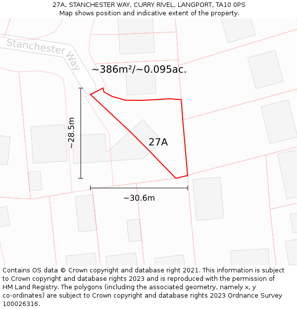 27A, STANCHESTER WAY, CURRY RIVEL, LANGPORT, TA10 0PS: Plot and title map