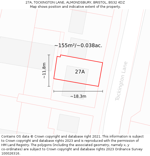 27A, TOCKINGTON LANE, ALMONDSBURY, BRISTOL, BS32 4DZ: Plot and title map