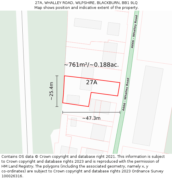 27A, WHALLEY ROAD, WILPSHIRE, BLACKBURN, BB1 9LQ: Plot and title map