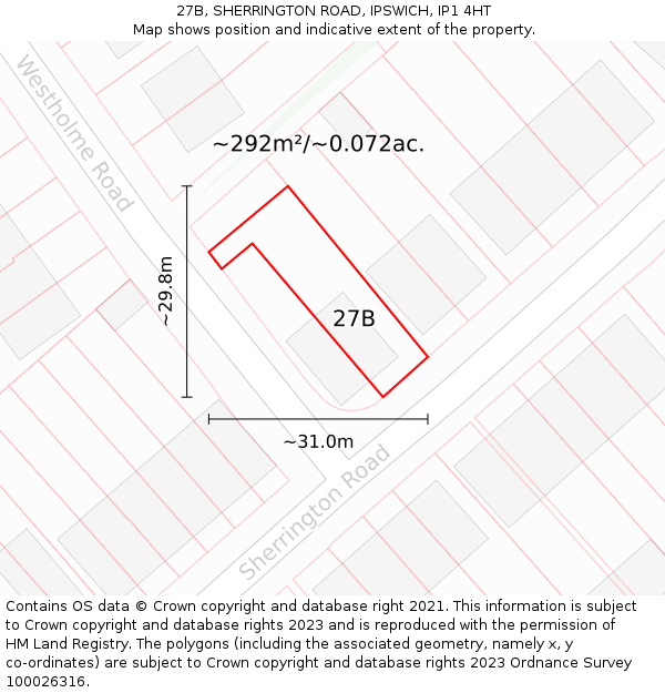 27B, SHERRINGTON ROAD, IPSWICH, IP1 4HT: Plot and title map