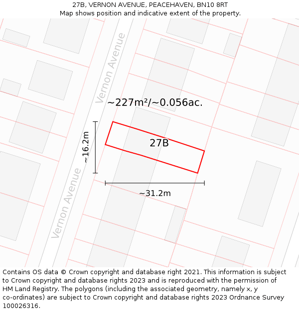 27B, VERNON AVENUE, PEACEHAVEN, BN10 8RT: Plot and title map