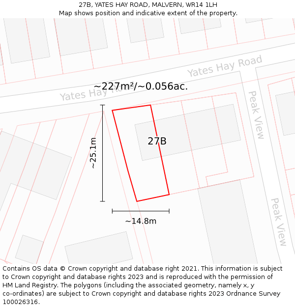 27B, YATES HAY ROAD, MALVERN, WR14 1LH: Plot and title map