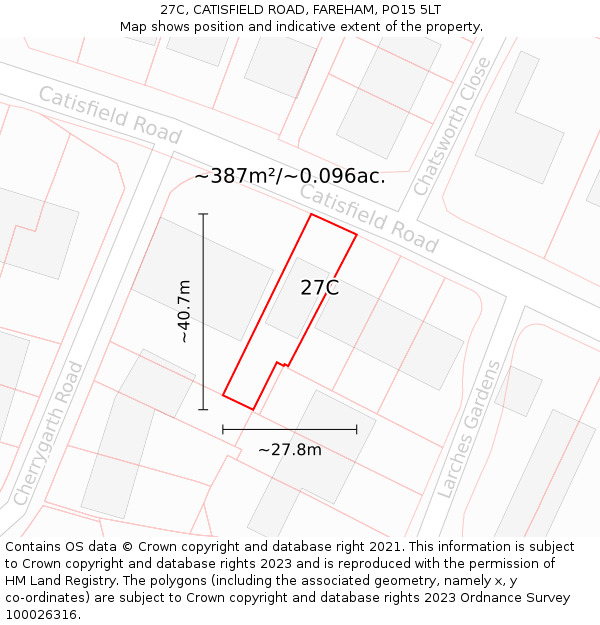 27C, CATISFIELD ROAD, FAREHAM, PO15 5LT: Plot and title map