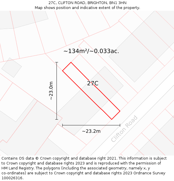 27C, CLIFTON ROAD, BRIGHTON, BN1 3HN: Plot and title map