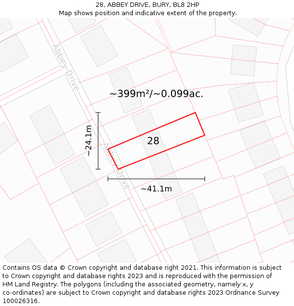 28, ABBEY DRIVE, BURY, BL8 2HP: Plot and title map