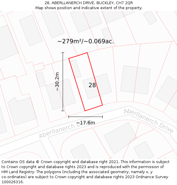 28, ABERLLANERCH DRIVE, BUCKLEY, CH7 2QR: Plot and title map