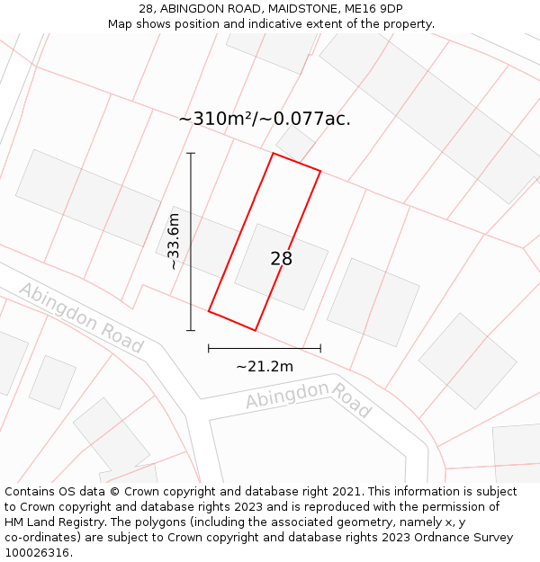 28, ABINGDON ROAD, MAIDSTONE, ME16 9DP: Plot and title map