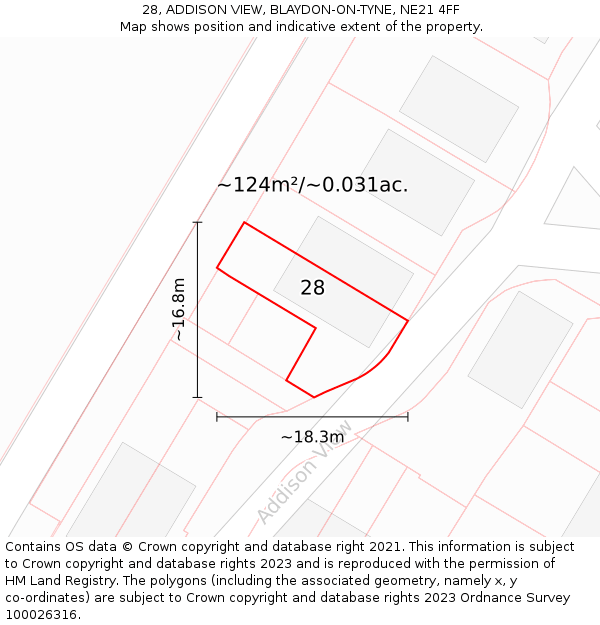 28, ADDISON VIEW, BLAYDON-ON-TYNE, NE21 4FF: Plot and title map