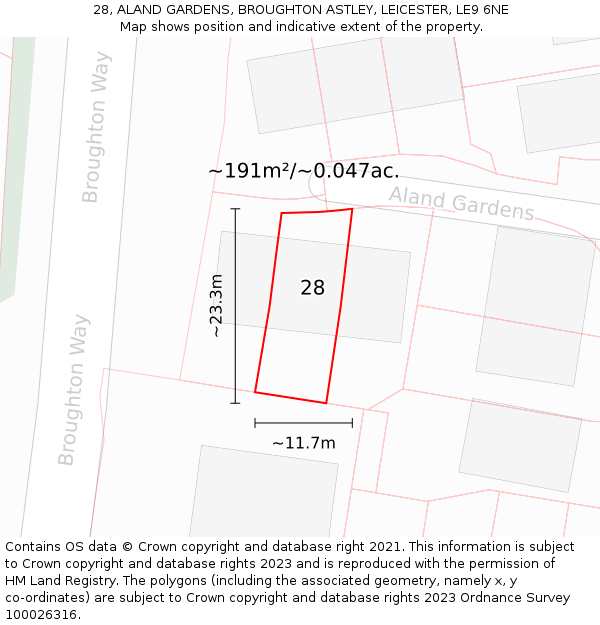 28, ALAND GARDENS, BROUGHTON ASTLEY, LEICESTER, LE9 6NE: Plot and title map