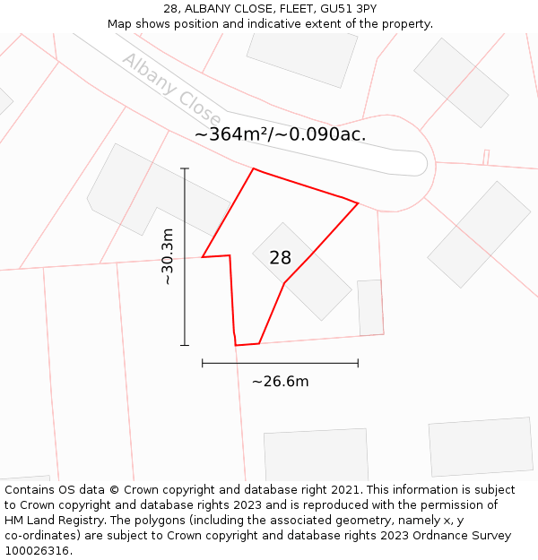 28, ALBANY CLOSE, FLEET, GU51 3PY: Plot and title map