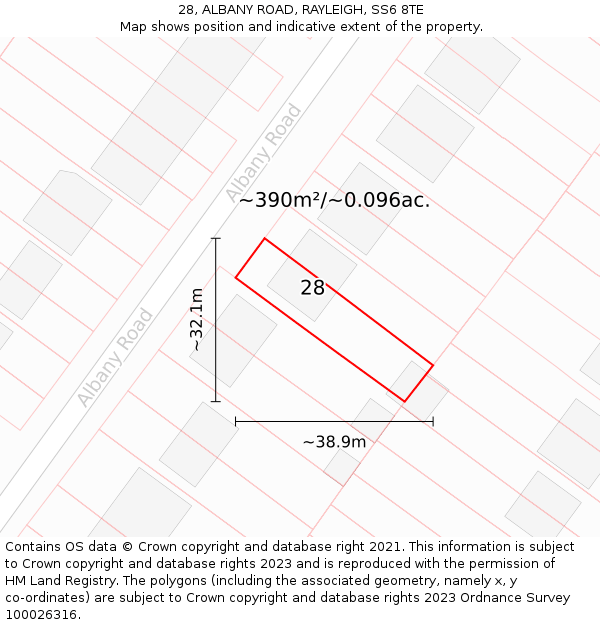 28, ALBANY ROAD, RAYLEIGH, SS6 8TE: Plot and title map