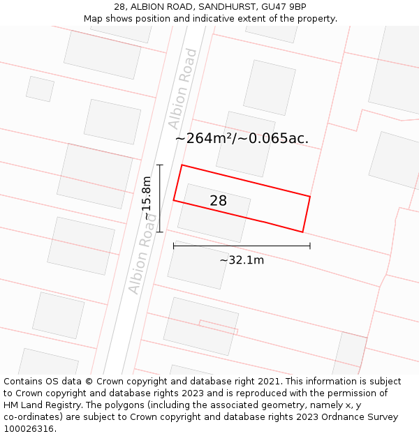 28, ALBION ROAD, SANDHURST, GU47 9BP: Plot and title map