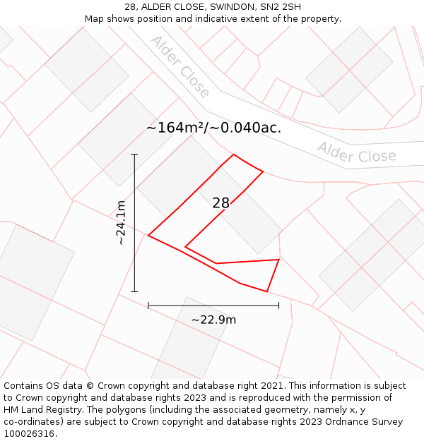 28, ALDER CLOSE, SWINDON, SN2 2SH: Plot and title map