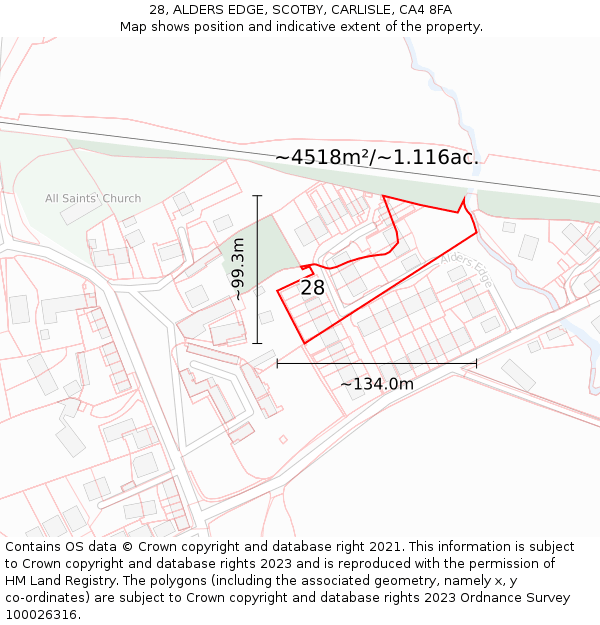 28, ALDERS EDGE, SCOTBY, CARLISLE, CA4 8FA: Plot and title map