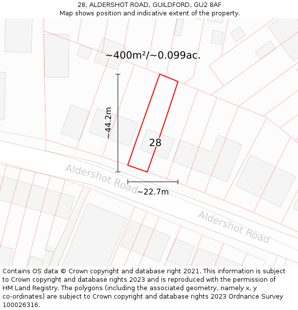 28, ALDERSHOT ROAD, GUILDFORD, GU2 8AF: Plot and title map