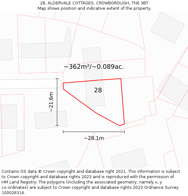 28, ALDERVALE COTTAGES, CROWBOROUGH, TN6 3BT: Plot and title map