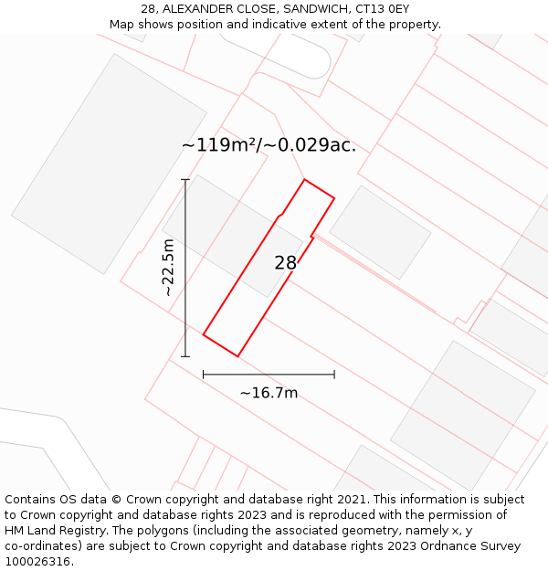 28, ALEXANDER CLOSE, SANDWICH, CT13 0EY: Plot and title map