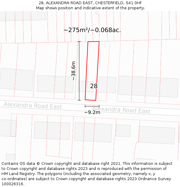 28, ALEXANDRA ROAD EAST, CHESTERFIELD, S41 0HF: Plot and title map