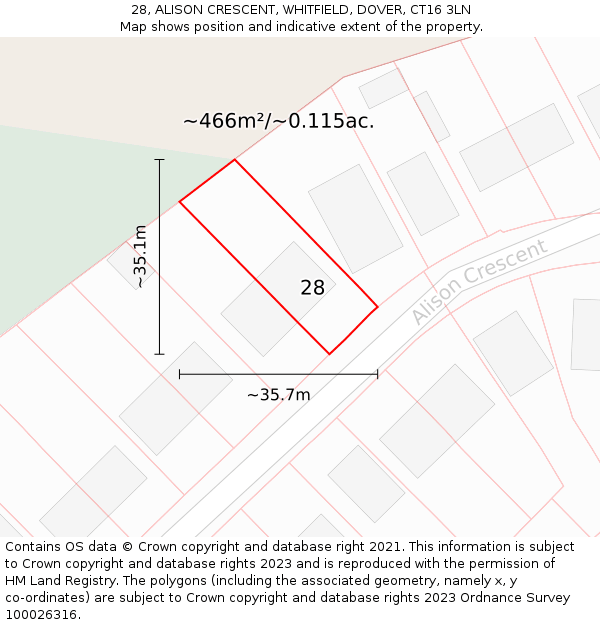 28, ALISON CRESCENT, WHITFIELD, DOVER, CT16 3LN: Plot and title map