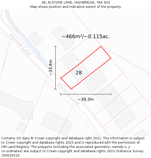 28, ALSTONE LANE, HIGHBRIDGE, TA9 3DS: Plot and title map