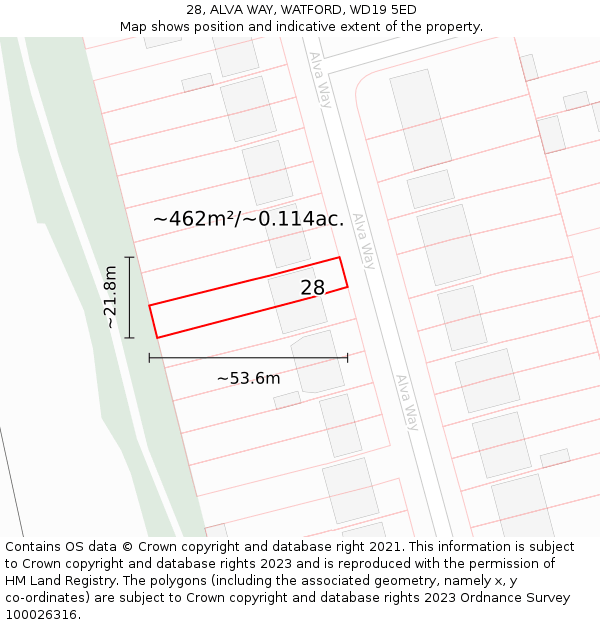 28, ALVA WAY, WATFORD, WD19 5ED: Plot and title map