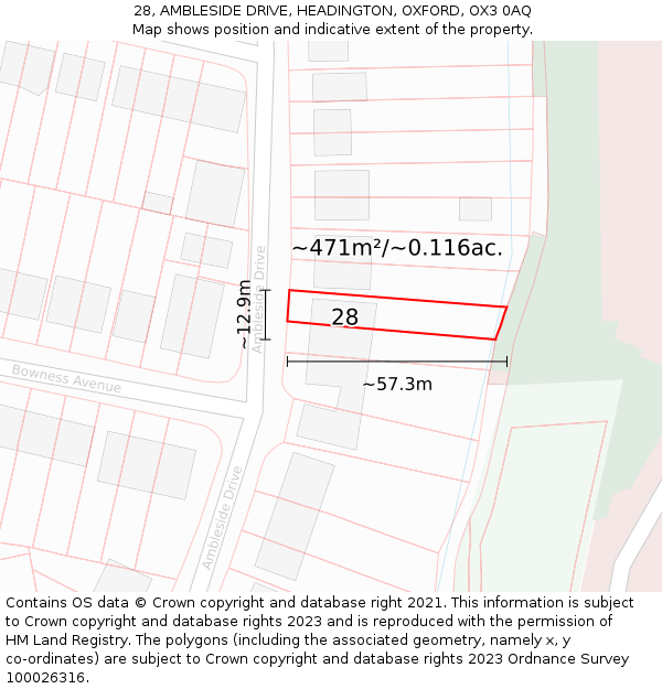 28, AMBLESIDE DRIVE, HEADINGTON, OXFORD, OX3 0AQ: Plot and title map