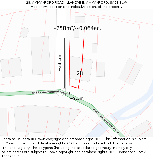 28, AMMANFORD ROAD, LLANDYBIE, AMMANFORD, SA18 3UW: Plot and title map