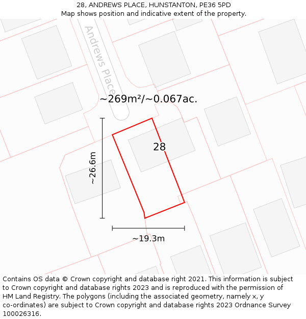 28, ANDREWS PLACE, HUNSTANTON, PE36 5PD: Plot and title map